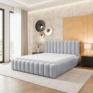 wohnli-moebel-suche-800001795370-1 POLSTERBETT DINESE 140x200 cm mit Bettkästen - Hellgrau Holz MASSENO Möbel > Betten > Polsterbetten Grau