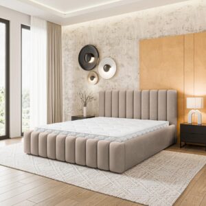 wohnli-moebel-suche-800001795505-1 POLSTERBETT DINESE 180x200 cm mit Bettkästen - Beige Holz MASSENO Möbel > Betten > Polsterbetten Beige