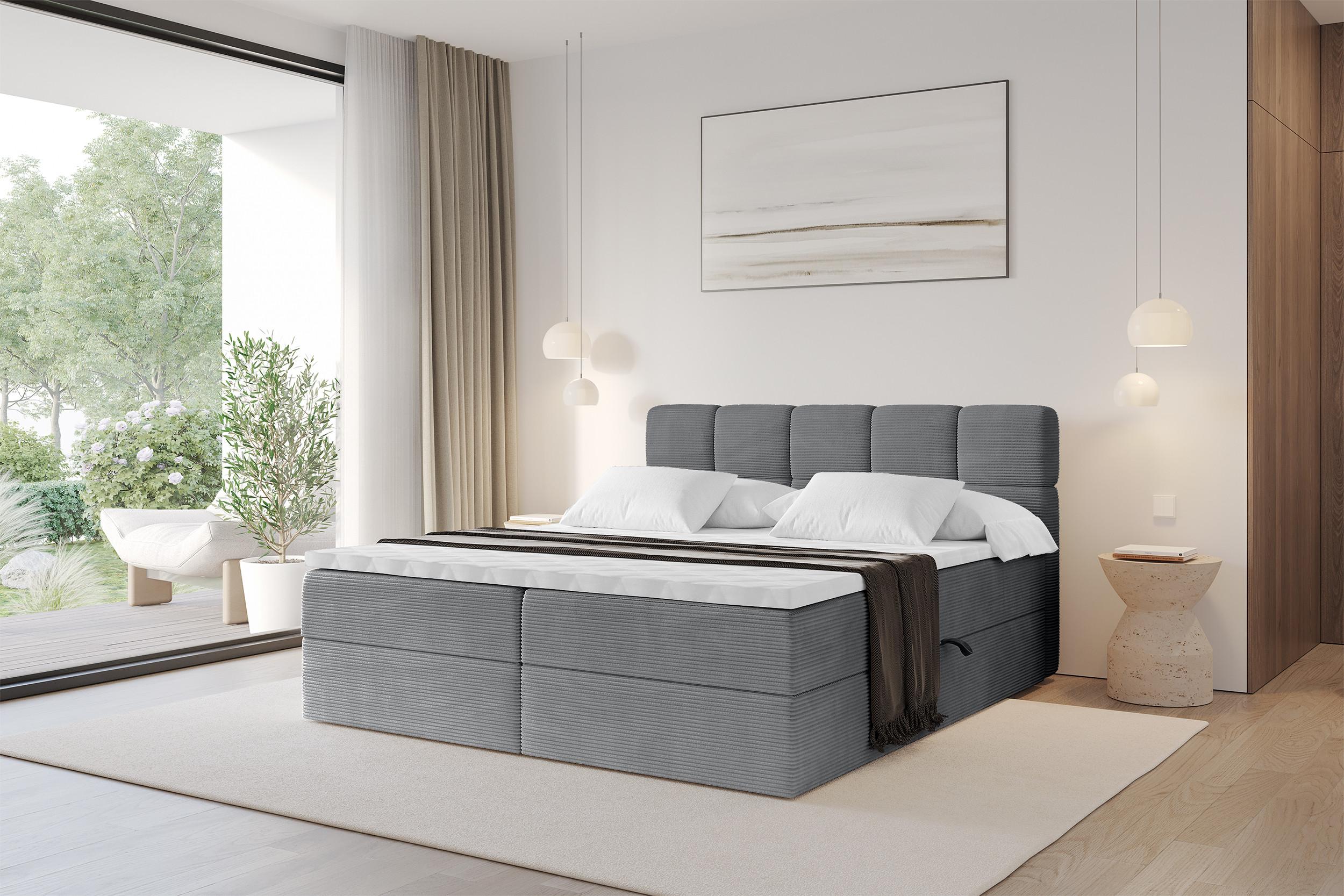 BOXBETT mit Matratze H3 - FAMA - 180x200 cm Dunkelgrau Poso Holzwerkstoff ALTDECOR Möbel > Betten > Boxspringbetten Taupe