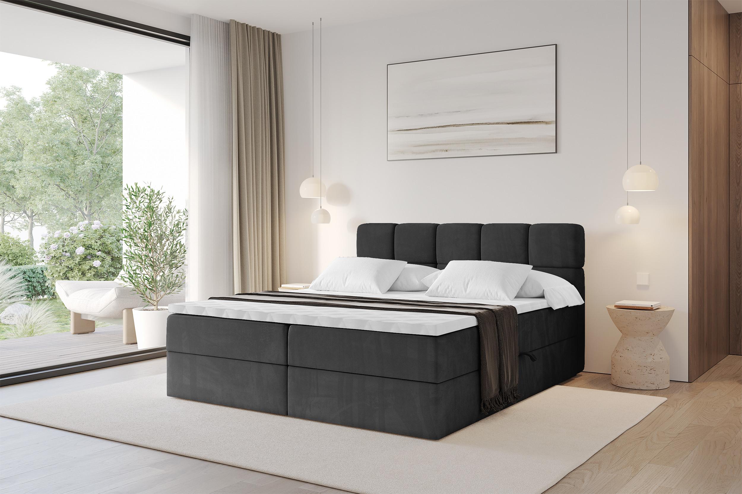 BOXBETT mit Matratze H4 - FAMA - 180x200 cm Schwarz Casablanca Holzwerkstoff ALTDECOR Möbel > Betten > Boxspringbetten Schwarz