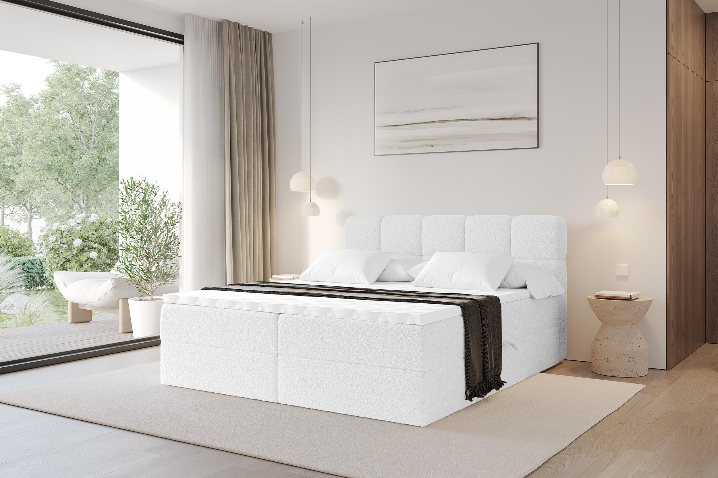 BOXBETT mit Matratze H3 - FAMA - 160x200 cm Weiß Quelle Holzwerkstoff ALTDECOR Möbel > Betten > Boxspringbetten Weiß