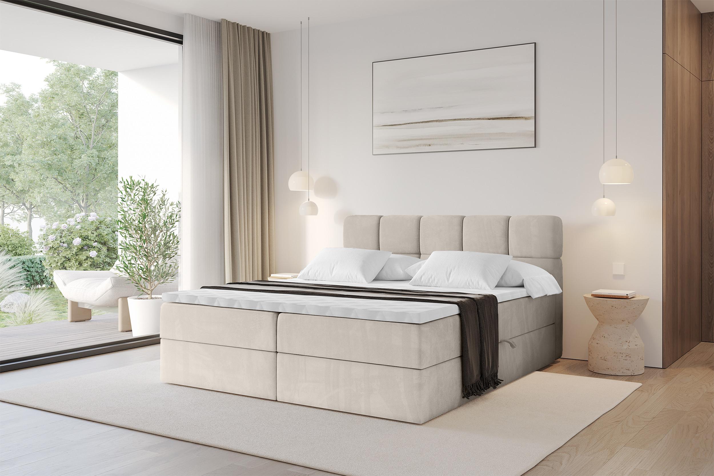 BOXBETT mit Matratze H4 - FAMA - 180x200 cm Beige Casablanca Holzwerkstoff ALTDECOR Möbel > Betten > Boxspringbetten Beige