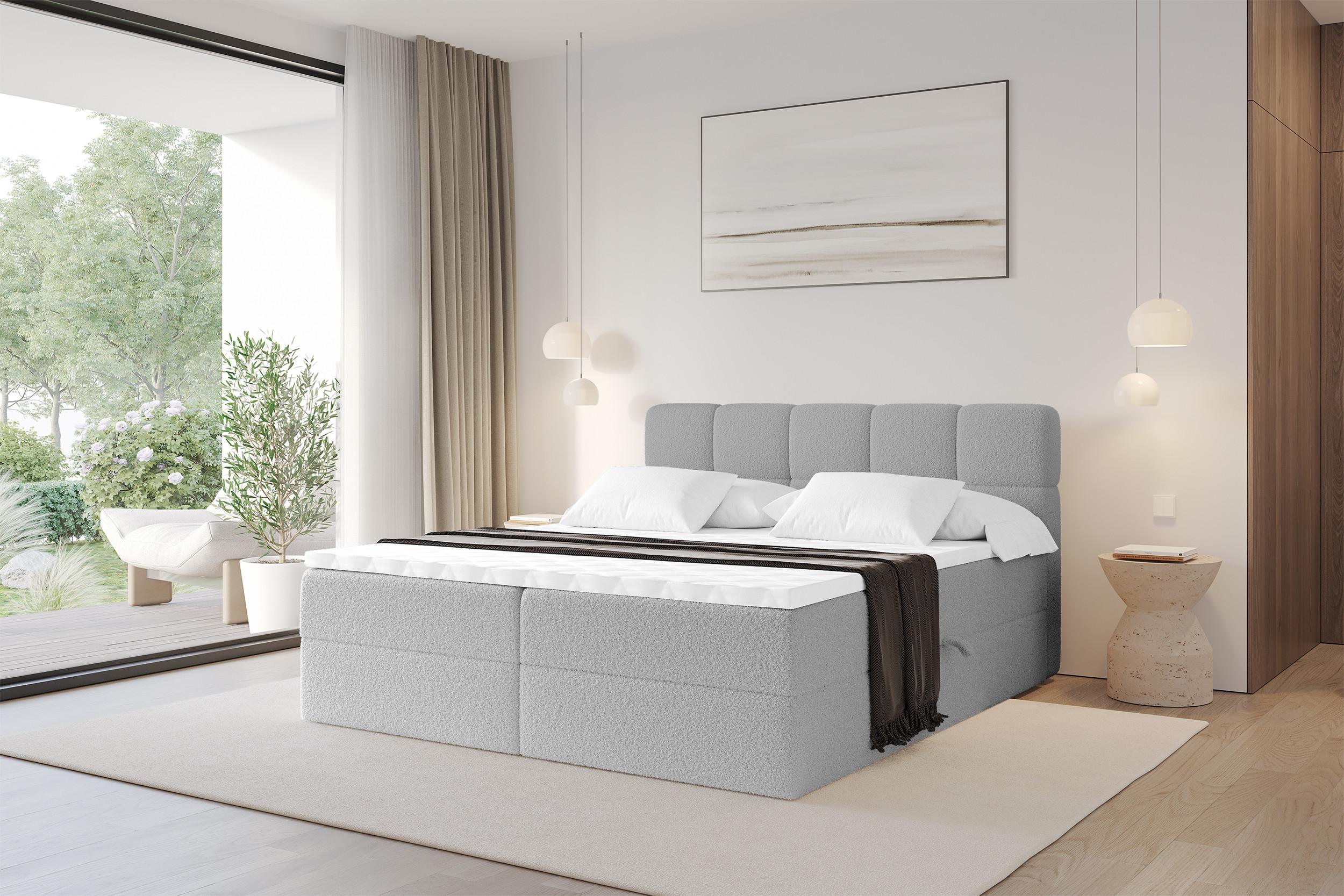 BOXBETT mit Matratze H3 - FAMA - 160x200 cm Hellgrau Quelle Holzwerkstoff ALTDECOR Möbel > Betten > Boxspringbetten Grau