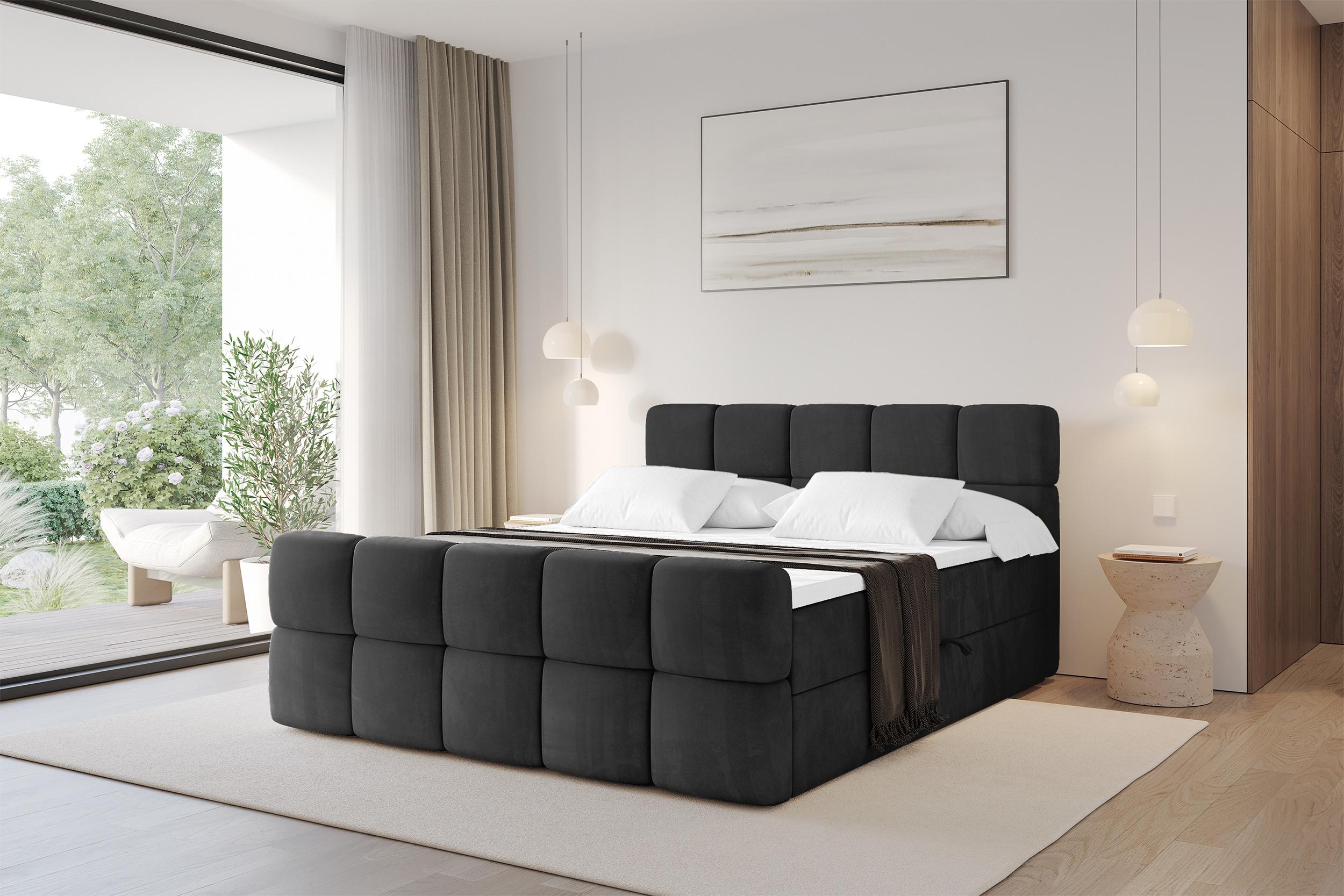 BOXBETT mit Matratze H4 - FAMA-Z - 180x200 cm Schwarz Casablanca Holzwerkstoff ALTDECOR Möbel > Betten > Boxspringbetten Schwarz