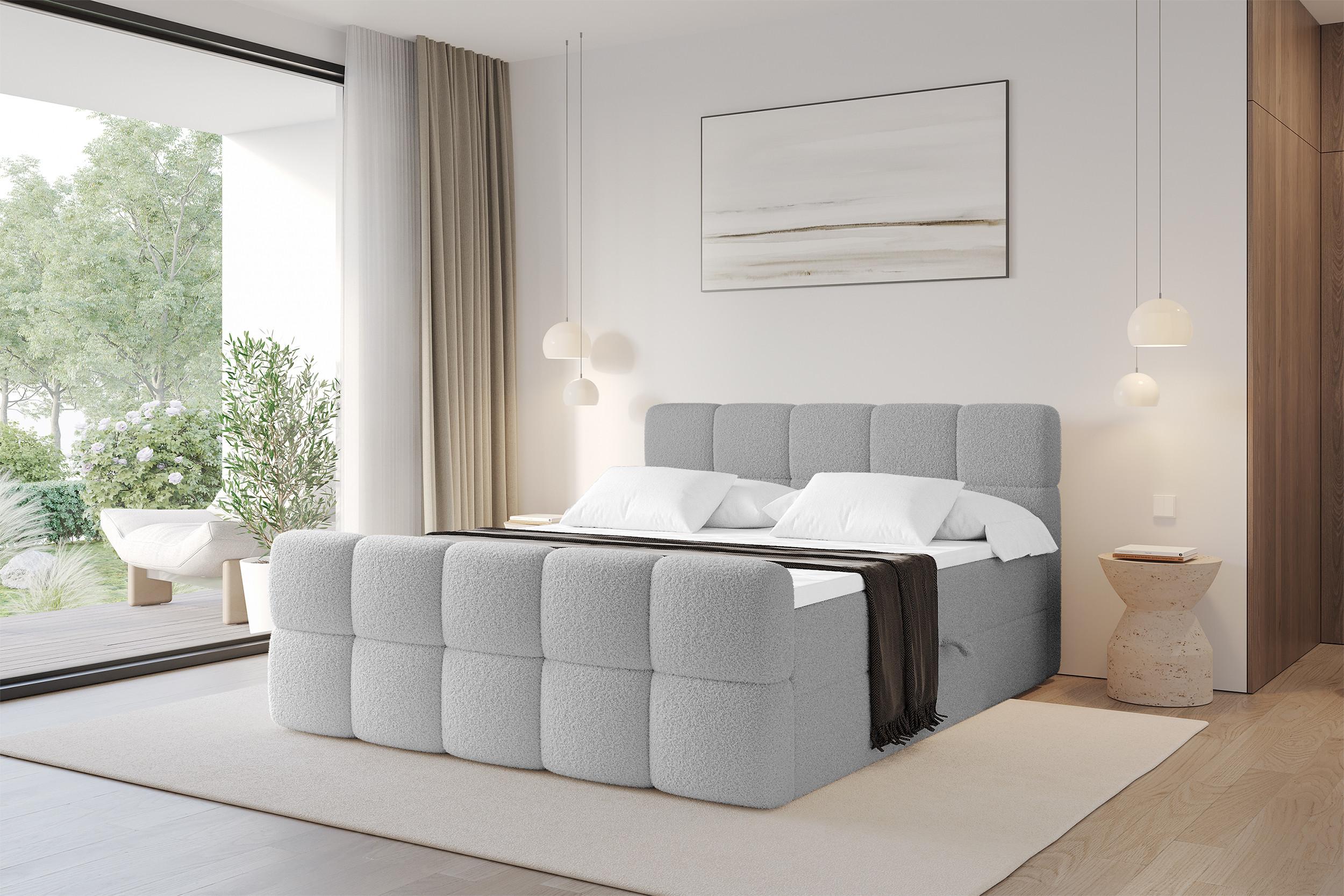 BOXBETT mit Matratze H4 - FAMA-Z - 140x200 cm Hellgrau Quelle Holzwerkstoff ALTDECOR Möbel > Betten > Boxspringbetten Grau