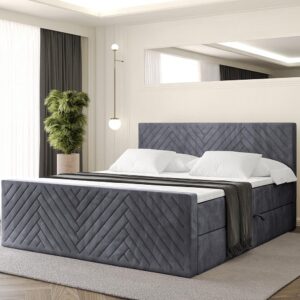 BOXBETT mit Matratze H4 und Lattenrost - VEXA-Z - 200x200 - Dunkelgrau Casablanca Holzwerkstoff ALTDECOR Möbel > Betten > Boxspringbetten Grau