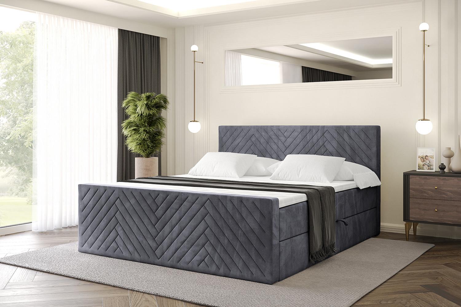 BOXBETT mit Matratze H4 und Lattenrost - VEXA-Z - 200x200 - Dunkelgrau Casablanca Holzwerkstoff ALTDECOR Möbel > Betten > Boxspringbetten Grau