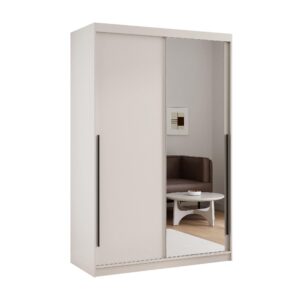 wohnli-moebel-suche-800001804004-1 SCHIEBETÜRENSCHRANK SILENTE 140 cm mit Einlegeböden und Kleiderstange Holzwerkstoff Idohome Möbel > Schränke > Kleiderschränke > Schwebetürenschränke Beige