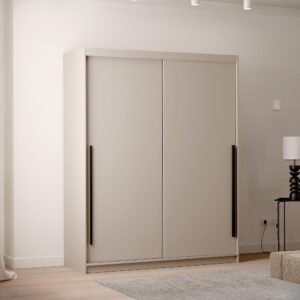 wohnli-moebel-suche-800001804013-1 SCHIEBETÜRENSCHRANK SILENTE 140 cm mit Einlegeböden und Kleiderstange Holzwerkstoff Idohome Möbel > Schränke > Kleiderschränke > Schwebetürenschränke Beige