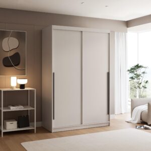 wohnli-moebel-suche-800001804025-1 SCHIEBETÜRENSCHRANK SILENTE 140 cm mit Einlegeböden und Kleiderstange Holzwerkstoff Idohome Möbel > Schränke > Kleiderschränke > Schwebetürenschränke Beige