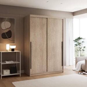 wohnli-moebel-suche-800001804028-1 SCHIEBETÜRENSCHRANK SILENTE 140 cm mit Einlegeböden und Kleiderstange Holzwerkstoff Idohome Möbel > Schränke > Kleiderschränke > Schwebetürenschränke Braun