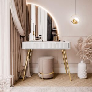 wohnli-moebel-suche-800001807769-1 SCHMINKTISCH ZAIRA-QS mit LED Spiegel Rechte Weiß Holzwerkstoff Lookway Möbel > Tische > Schminktische Weiß