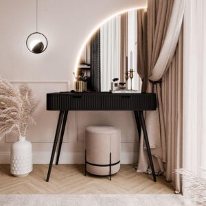 SCHMINKTISCH ZAIRA-QS mit LED Spiegel Linke Schwarz Holzwerkstoff Lookway Möbel > Tische > Schminktische Schwarz