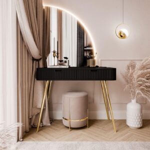 wohnli-moebel-suche-800001807776-1 SCHMINKTISCH ZAIRA-QS mit LED Spiegel Rechte Schwarz Holzwerkstoff Lookway Möbel > Tische > Schminktische Schwarz
