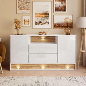 wohnli-moebel-suche-800001807828-1 KOMMODE VILLA mit Wotan Eicheneinsatz Holzwerkstoff Lookway Möbel > Kommoden & Schubladenschränke > Kommoden Weiß