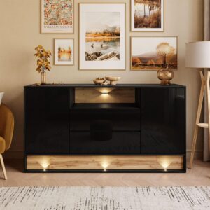 wohnli-moebel-suche-800001807833-1 KOMMODE VILLA mit Wotan Eicheneinsatz Holzwerkstoff Lookway Möbel > Kommoden & Schubladenschränke > Kommoden Schwarz