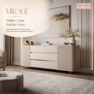 wohnli-moebel-suche-800001807862-1 KOMMODE MIRAGE GOLD 2D3S mit geriffelten Seiten und goldenen Details Holzwerkstoff Lookway Möbel > Kommoden & Schubladenschränke > Kommoden Beige