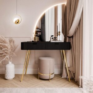 wohnli-moebel-suche-800001807914-1 SCHMINKTISCH ZAIRA-QS mit LED Spiegel Linke Schwarz Holzwerkstoff Lookway Möbel > Tische > Schminktische Schwarz