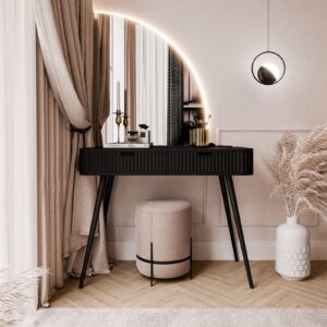 wohnli-moebel-suche-800001807943-1 SCHMINKTISCH ZAIRA-QS mit LED Spiegel Rechte Schwarz Holzwerkstoff Lookway Möbel > Tische > Schminktische Schwarz
