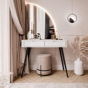 wohnli-moebel-suche-800001807946-1 SCHMINKTISCH ZAIRA-QS mit LED Spiegel Rechte Weiß Holzwerkstoff Lookway Möbel > Tische > Schminktische Weiß