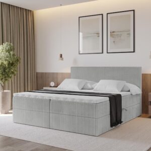 BOXBETT mit Matratze H3 und Lattenrost - TOLO - 120x200 Cord - Hellgrau Holzwerkstoff ALTDECOR Möbel > Betten > Boxspringbetten Grau