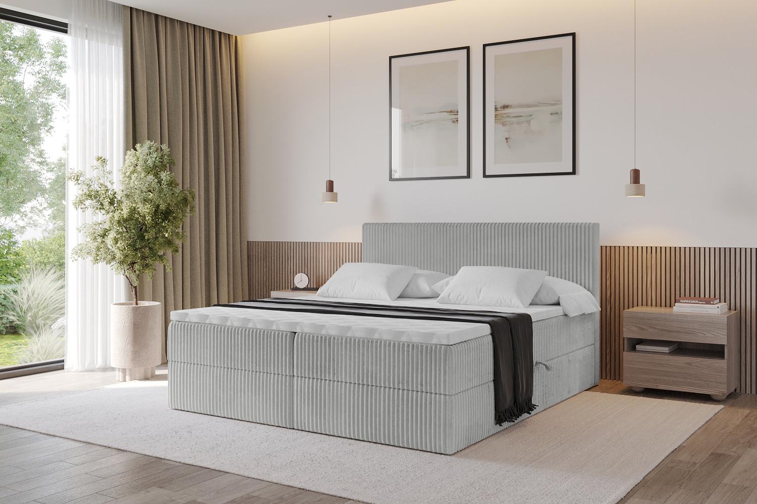 BOXBETT mit Matratze H3 und Lattenrost - TOLO - 120x200 Cord - Hellgrau Holzwerkstoff ALTDECOR Möbel > Betten > Boxspringbetten Grau
