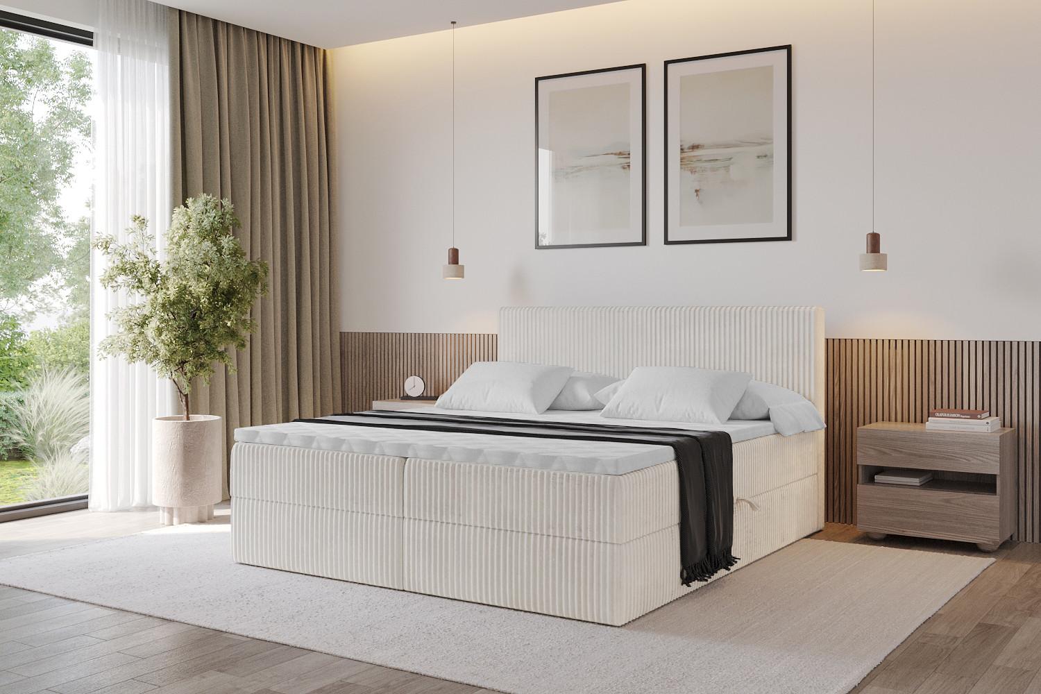 BOXBETT mit Matratze H3 und Lattenrost - TOLO - 200x200 Cord - Creme Holzwerkstoff ALTDECOR Möbel > Betten > Boxspringbetten Weiß
