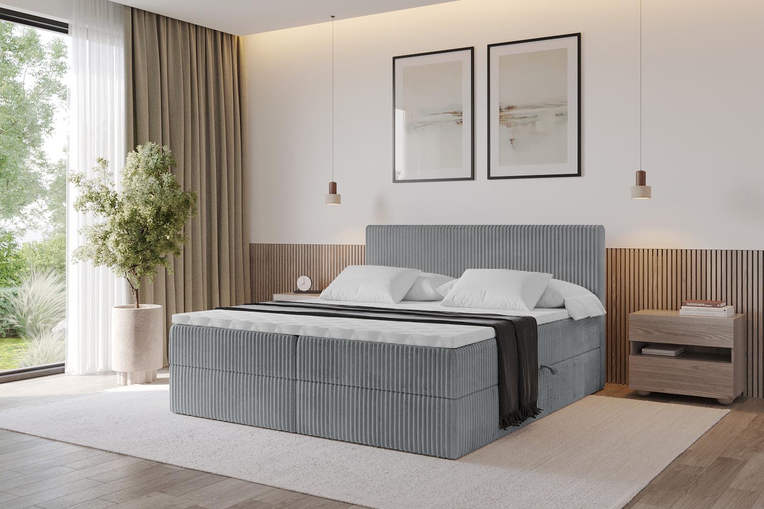 BOXBETT mit Matratze H3 und Lattenrost - TOLO - 200x200 Cord - Dunkelgrau Holzwerkstoff ALTDECOR Möbel > Betten > Boxspringbetten Grau