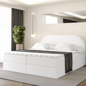 wohnli-moebel-suche-800001808977-1 BOXBETT mit Matratze H3 und Lattenrost - NOX - 180x200 - Weiß Kunstleder Holzwerkstoff ALTDECOR Möbel > Betten > Boxspringbetten Weiß