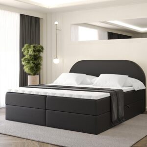 wohnli-moebel-suche-800001809015-1 BOXBETT mit Matratze H3 und Lattenrost - NOX - 200x200 - Schwarz Kunstleder Holzwerkstoff ALTDECOR Möbel > Betten > Boxspringbetten Schwarz