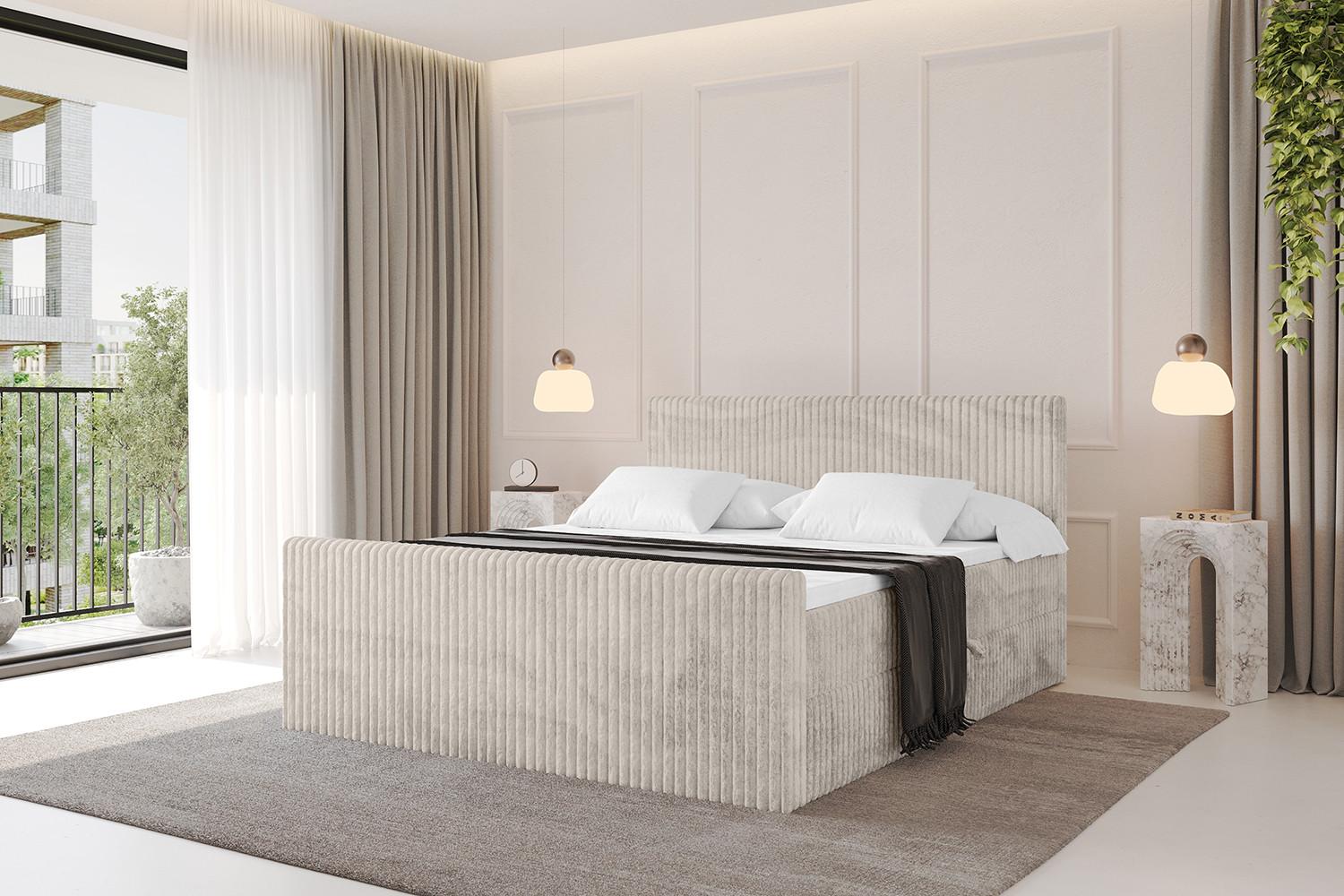 BOXBETT mit Matratze H3 und Lattenrost - TOLO-Z - 160x200 Cord - Creme Holzwerkstoff ALTDECOR Möbel > Betten > Boxspringbetten Weiß