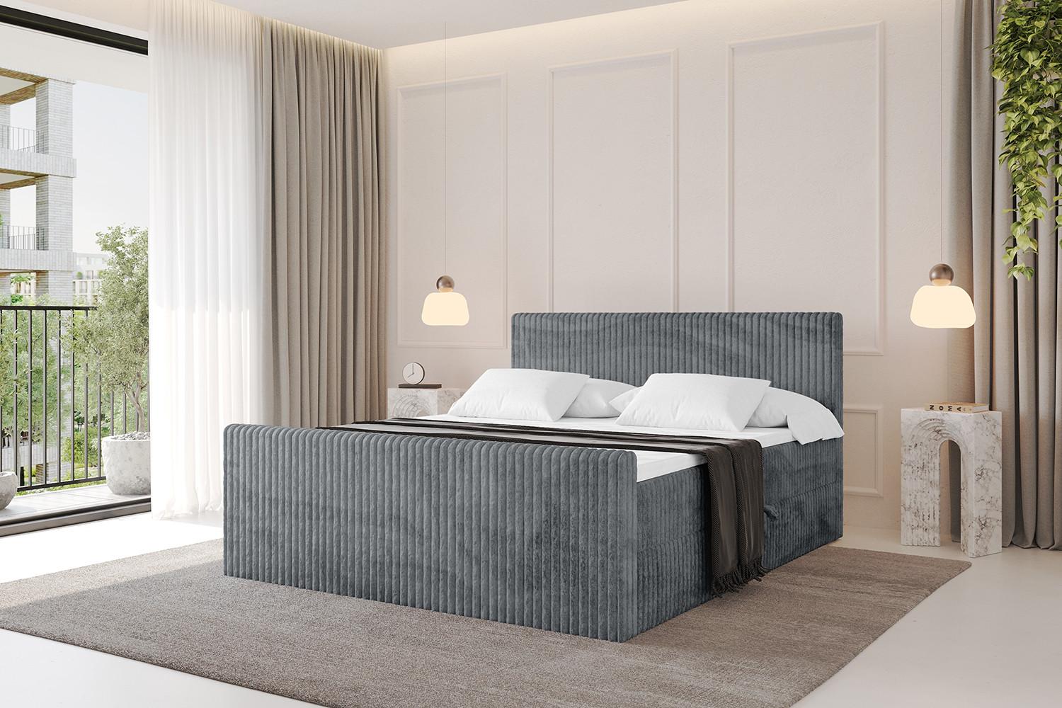 BOXBETT mit Matratze H3 und Lattenrost - TOLO-Z - 140x200 Cord - Dunkelgrau Holzwerkstoff ALTDECOR Möbel > Betten > Boxspringbetten Grau