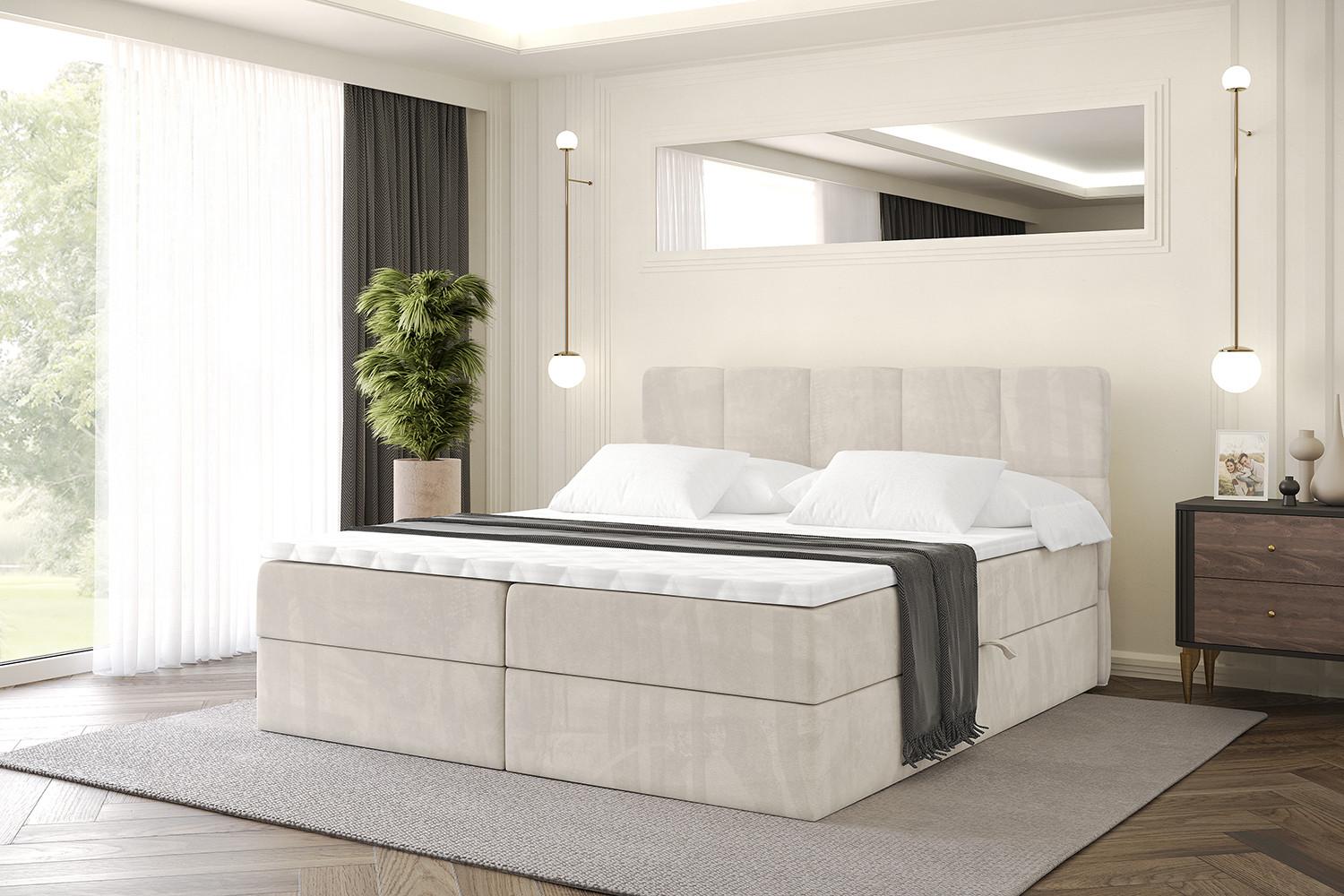 BOXBETT mit Matratze H3 und Lattenrost - LIRO - 120x200 - Beige Casablanca Holzwerkstoff ALTDECOR Möbel > Betten > Boxspringbetten Beige