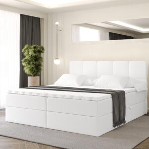 wohnli-moebel-suche-800001811047-1 BOXBETT mit Matratze H4 und Lattenrost - LIRO - 200x200 - Weiß Kunstleder Holzwerkstoff ALTDECOR Möbel > Betten > Boxspringbetten Weiß