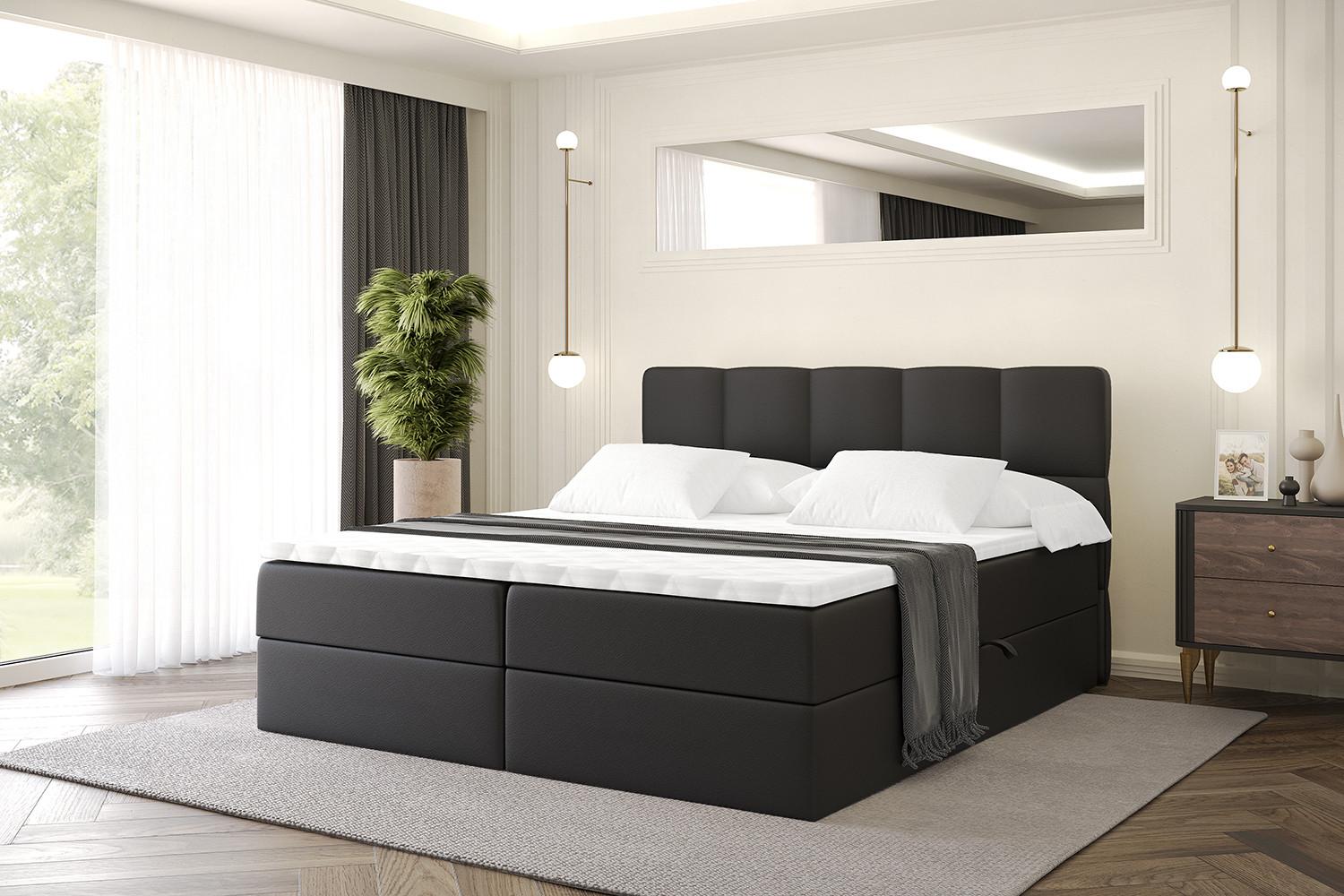 BOXBETT mit Matratze H4 und Lattenrost - LIRO - 180x200 - Schwarz Kunstleder Holzwerkstoff ALTDECOR Möbel > Betten > Boxspringbetten Schwarz