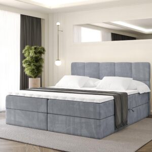 BOXBETT mit Matratze H4 und Lattenrost - LIRO - 200x200 - Grau Casablanca Holzwerkstoff ALTDECOR Möbel > Betten > Boxspringbetten Grau