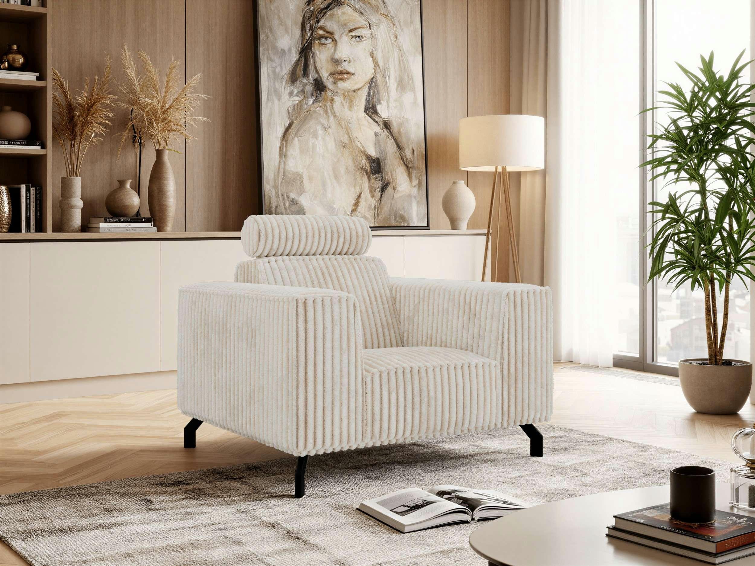 SESSEL VESANO - Beige Cord Textil MKS Möbel > Sessel > Polstersessel Weiß