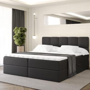 BOXBETT mit Matratze H4 und Lattenrost - LIRO - 200x200 - Schwarz Kunstleder Holzwerkstoff ALTDECOR Möbel > Betten > Boxspringbetten Schwarz