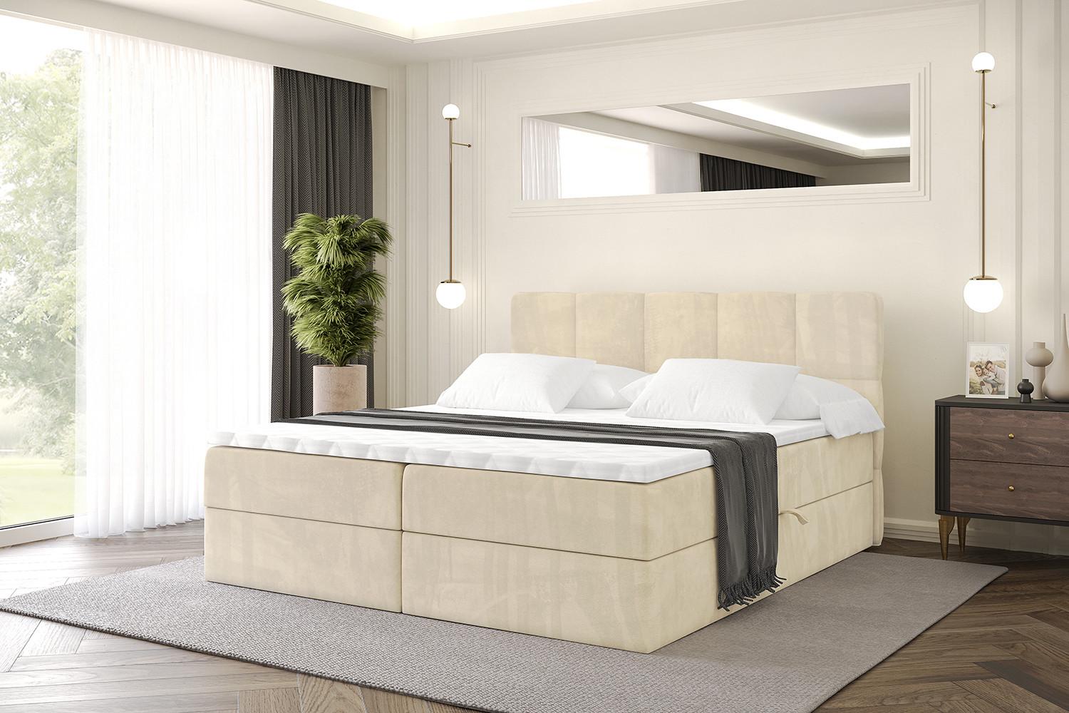 BOXBETT mit Matratze H3 und Lattenrost - LIRO - 200x200 - Beige Monolith Holzwerkstoff ALTDECOR Möbel > Betten > Boxspringbetten Beige