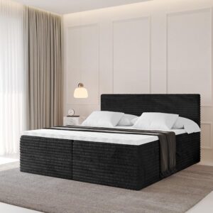wohnli-moebel-suche-800001811424-1 BOXBETT mit Matratze H3 und Lattenrost - TOLO-v1 - 200x200 Cord - Schwarz Holzwerkstoff Möbel > Betten > Boxspringbetten Schwarz