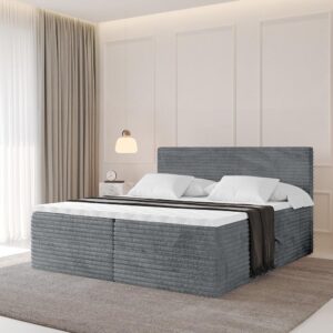 wohnli-moebel-suche-800001811438-1 BOXBETT mit Matratze H3 und Lattenrost - TOLO-v1 - 180x200 Cord - Dunkelgrau Holzwerkstoff Möbel > Betten > Boxspringbetten Grau