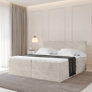 BOXBETT mit Matratze H3 und Lattenrost - TOLO-v1 - 180x200 Cord - Creme Holzwerkstoff  Möbel > Betten > Boxspringbetten Weiß