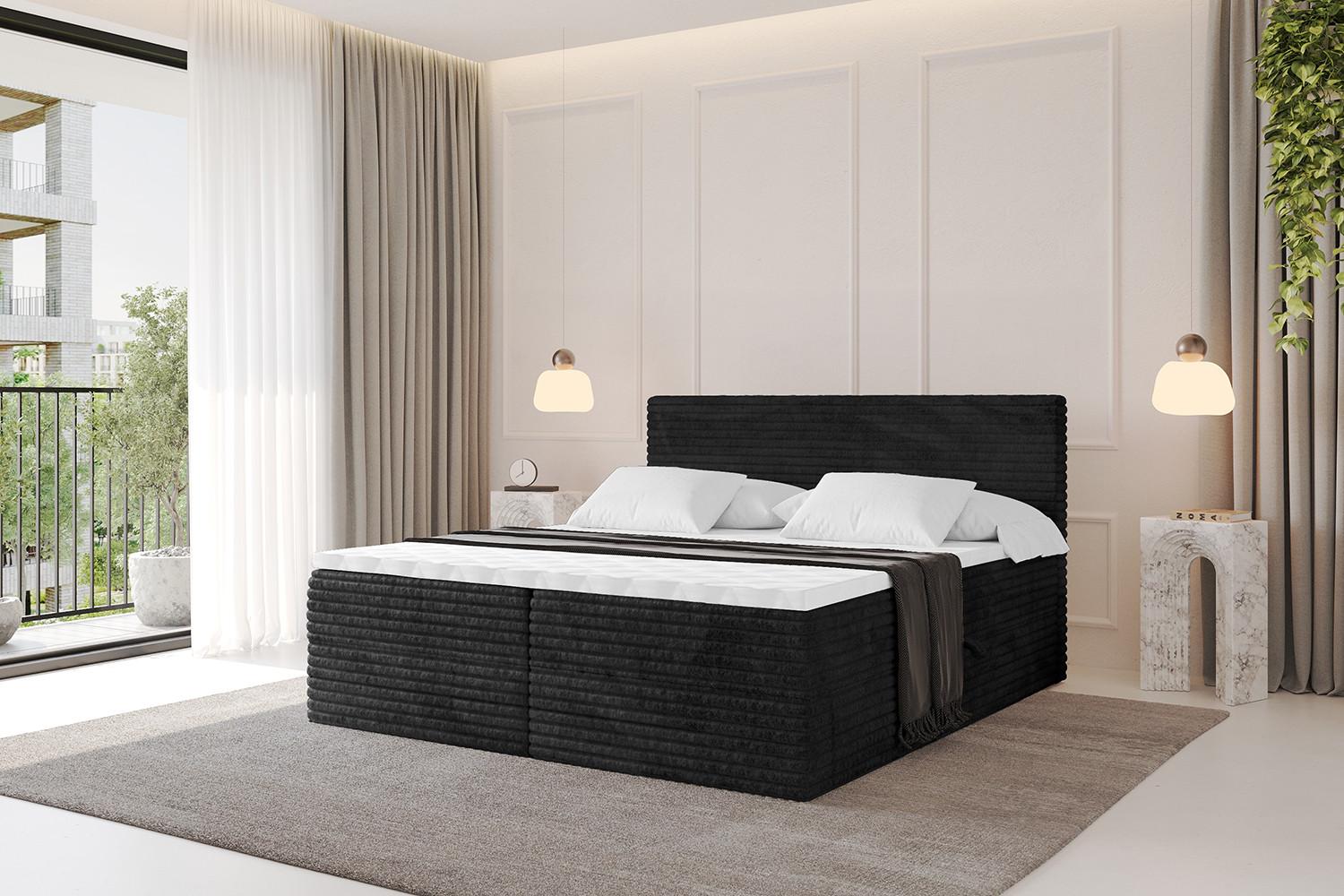 BOXBETT mit Matratze H3 und Lattenrost - TOLO-v1 - 140x200 Cord - Schwarz Holzwerkstoff  Möbel > Betten > Boxspringbetten Schwarz