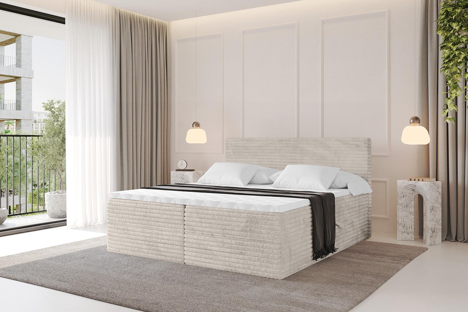 BOXBETT mit Matratze H3 und Lattenrost - TOLO-v1 - 120x200 Cord - Creme Holzwerkstoff  Möbel > Betten > Boxspringbetten Weiß