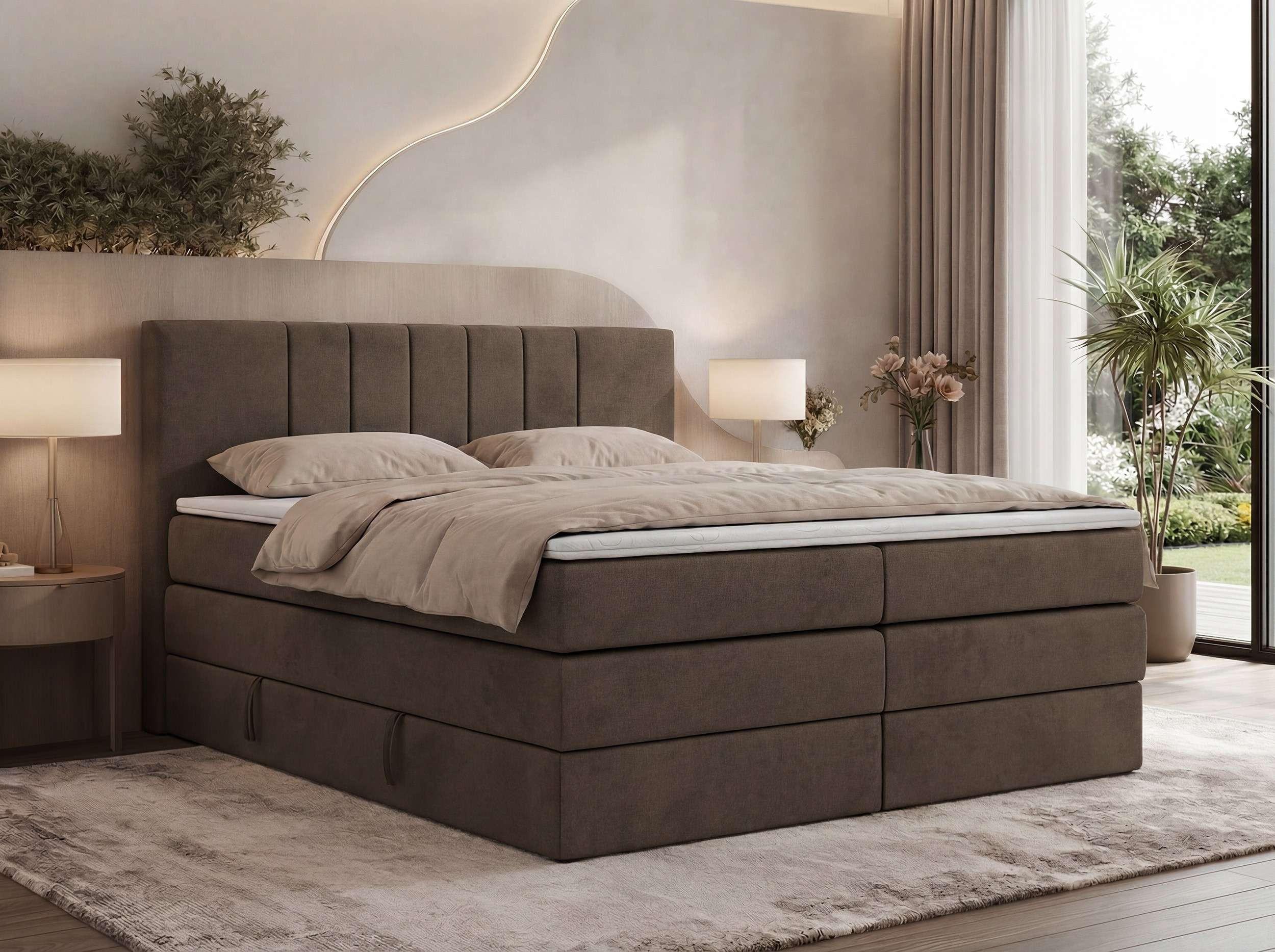 BOXSPRINGBETT INERO KING 200/200 - Braun Velvet - Topper T25 - H4 Textil MKS Möbel > Betten > Boxspringbetten Braun