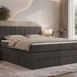 wohnli-moebel-suche-800001811804-1 BOXSPRINGBETT INERO KING 180/200 - Dunkelgrau Velvet - Topper T25 - H3 Textil MKS Möbel > Betten > Boxspringbetten Grau