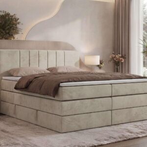 wohnli-moebel-suche-800001811905-1 BOXSPRINGBETT INERO KING 200/200 - Beige Velvet - Topper T25 - H4 Textil MKS Möbel > Betten > Boxspringbetten Beige