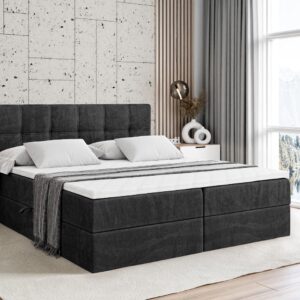 wohnli-moebel-suche-800001812643-1 BOXBETT mit Matratze H4 und Lattenrost - MARCE - 140 x 200 cm - Schwarz Holzwerkstoff ALTDECOR Möbel > Betten > Boxspringbetten Schwarz