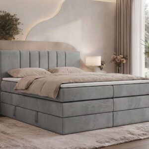 wohnli-moebel-suche-800001814155-1 BOXSPRINGBETT INERO KING 200/200 - Hellgrau Velvet - Topper Visco - H3 Textil MKS Möbel > Betten > Boxspringbetten Grau