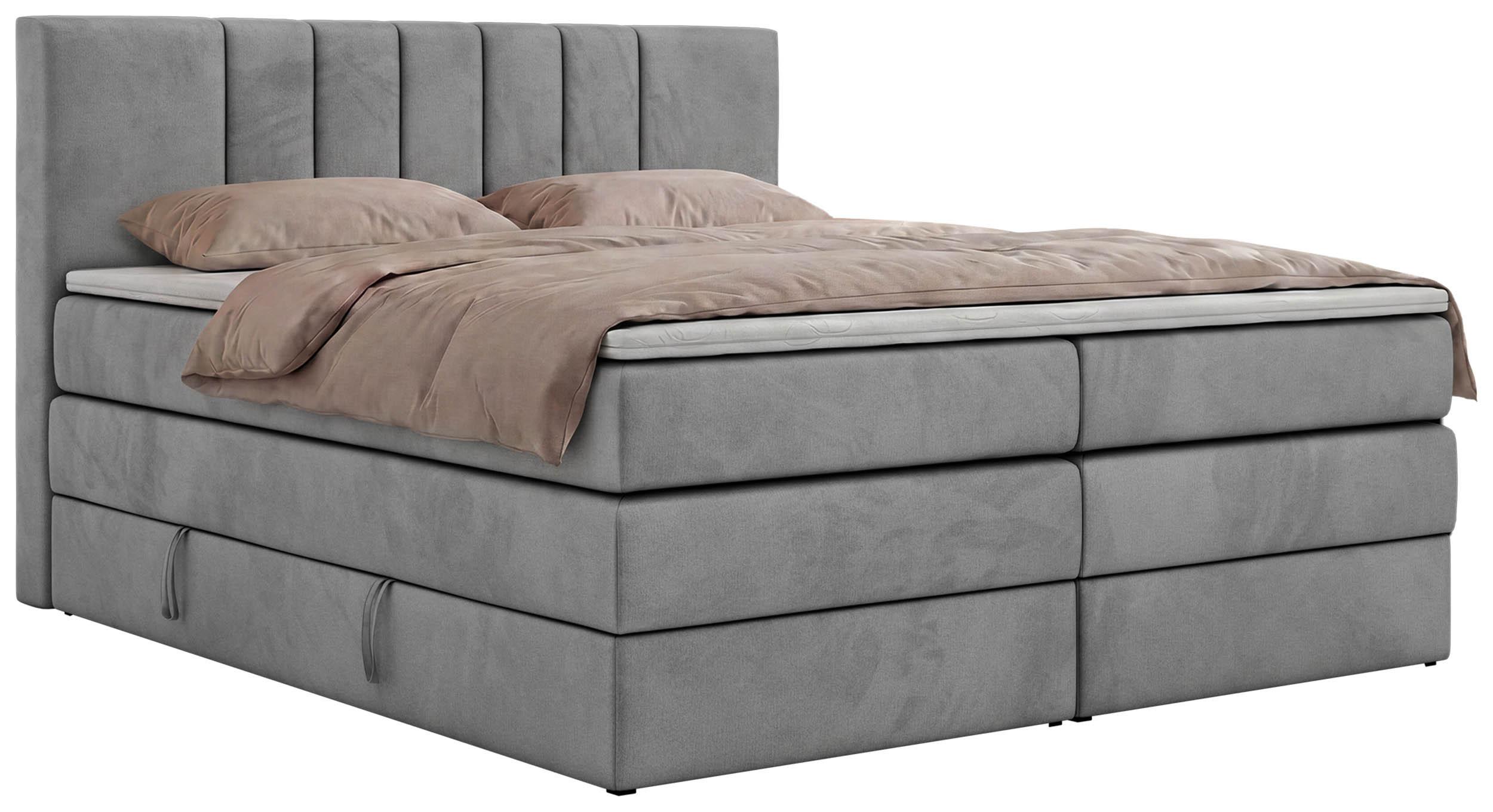 wohnli-moebel-suche-800001814155 Wohnli Möbelsuche - BOXSPRINGBETT INERO KING 200/200 - Hellgrau Velvet - Topper Visco - H3